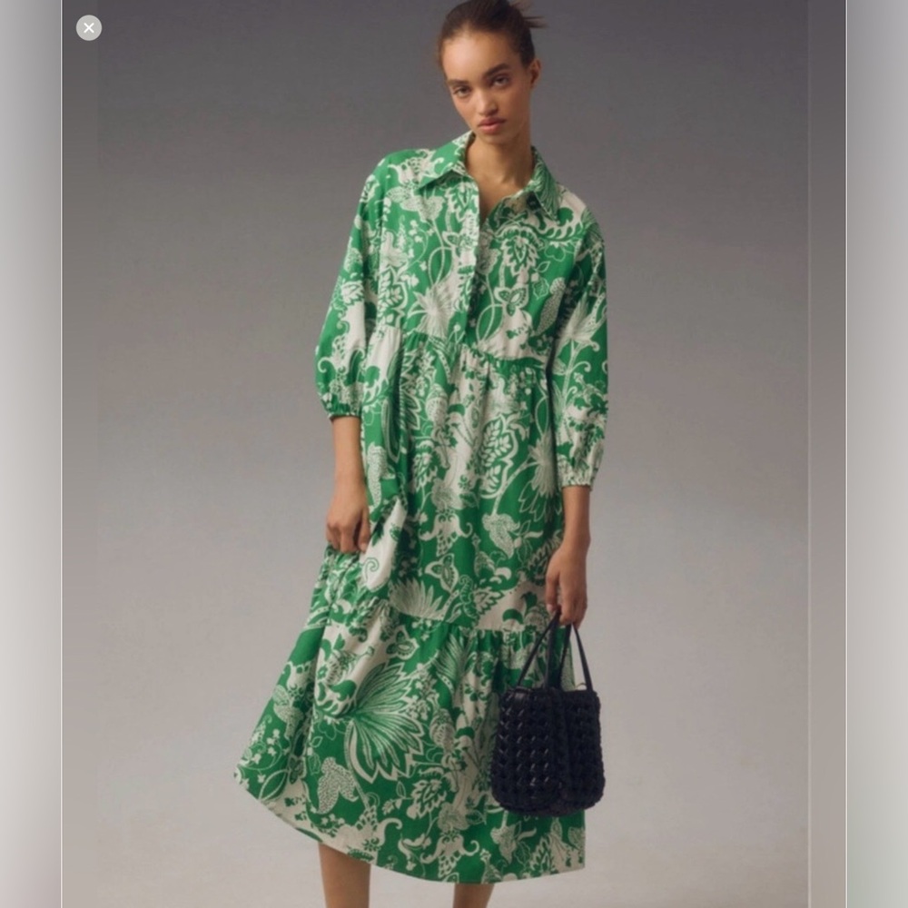 Anthropologie Maeve Bettina green floral midi dress L